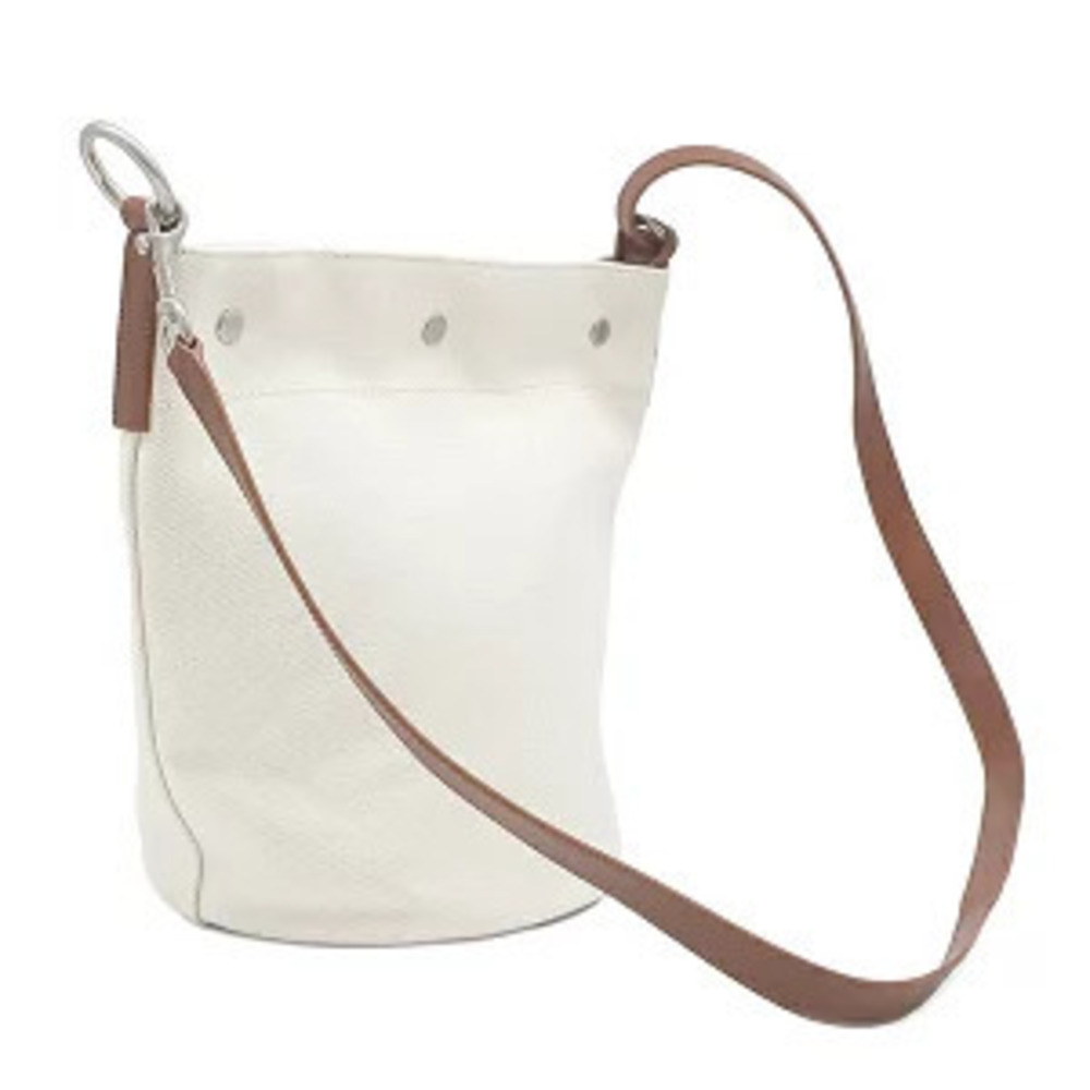 Saint Laurent White Canvas Leather Shoulder Gauche Bag Brown White Rive Ivory